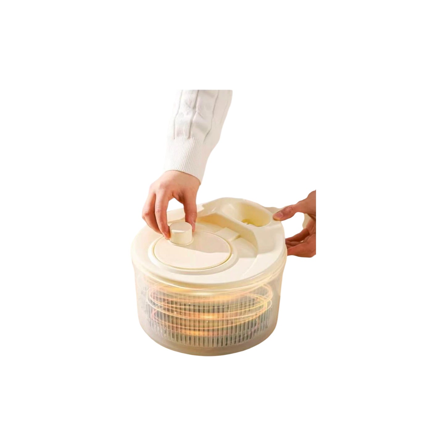 Centrifugadora de Salada Premium 3.8L | Secador de Legumes Rápido com Bico de Drenagem | Design Creamy White