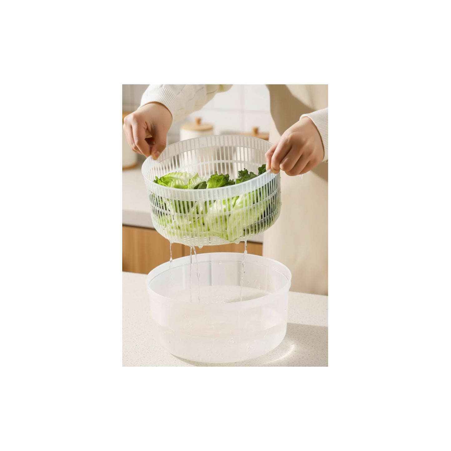 Centrifugadora de Salada Premium 3.8L | Secador de Legumes Rápido com Bico de Drenagem | Design Creamy White