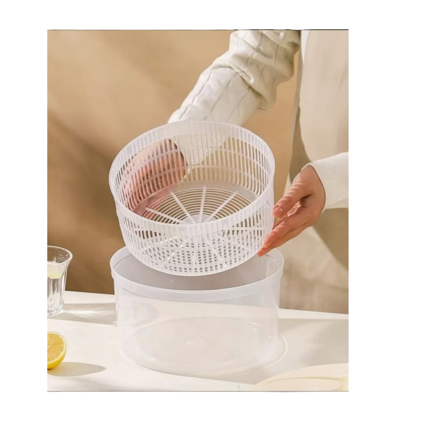 Centrifugadora de Salada Premium 3.8L | Secador de Legumes Rápido com Bico de Drenagem | Design Creamy White